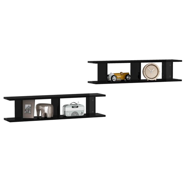 vidaXL Wall Shelf Set of 2 High gloss black Engineered wood