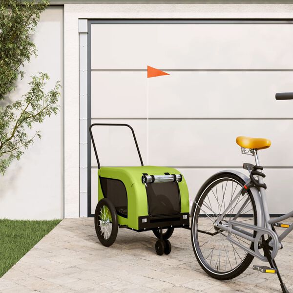 vidaXL Pet Bike Trailer Green and Black Oxford fabric, iron, PVC Small