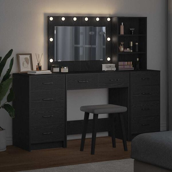 vidaXL Dressing Table with Drawer 3 pcs Black Oak Engineered Wood