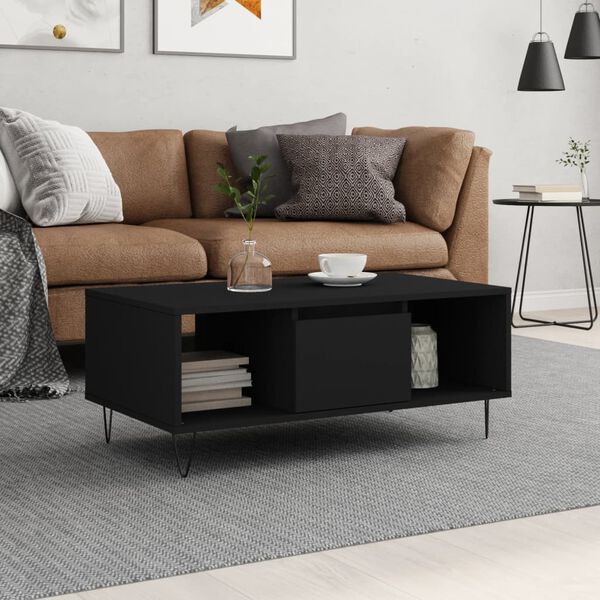 vidaXL Coffee Table Black Engineered Wood, Metal Medium Coffee Table