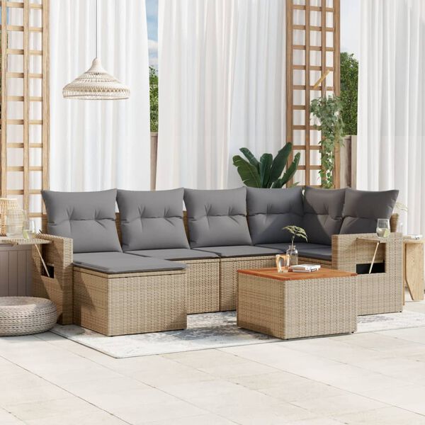 vidaXL Garden Sofa Set Mix Beige PE rattan, powder-coated steel, acacia wood