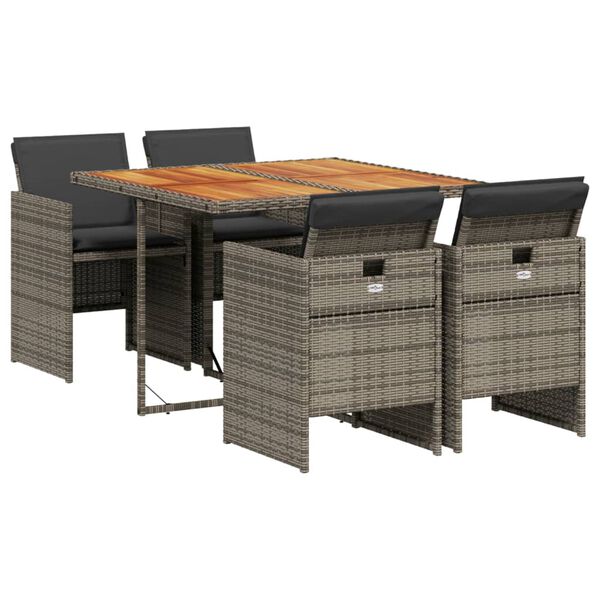 vidaXL Patio Dining Set Set of 4 Grey PE rattan 4-seater Foldable
