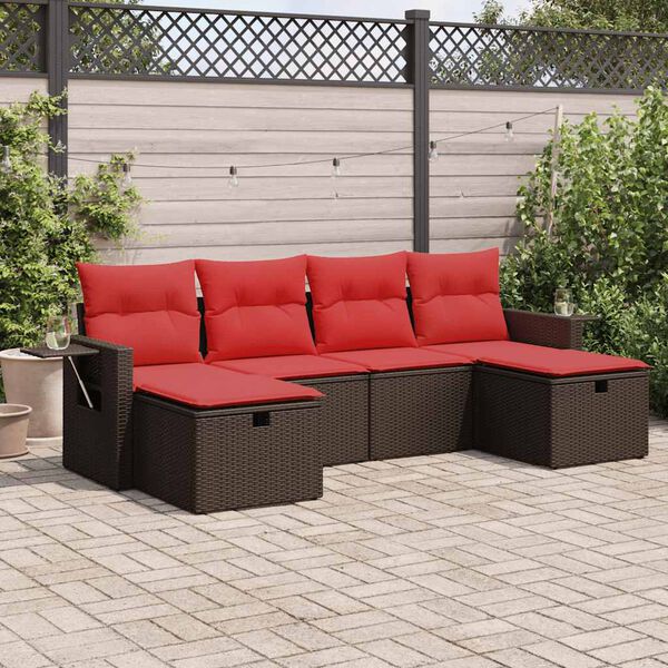 vidaXL 6 Piece Patio Sofa Set with Cushions Brown Poly Rattan