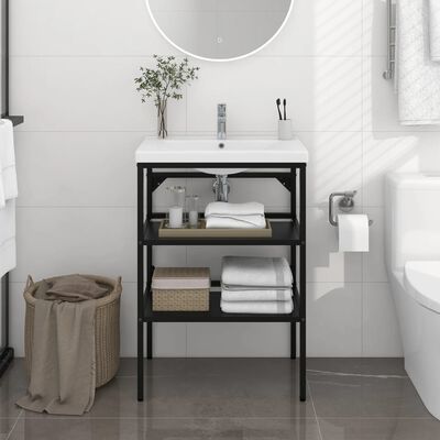 vidaXL Bathroom Washbasin Frame Black 23.2" x 15" x 32.7" Iron