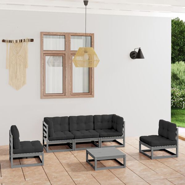 vidaXL Garden Lounge Set Grey Solid Pine Wood, Fabric (100% polyester)