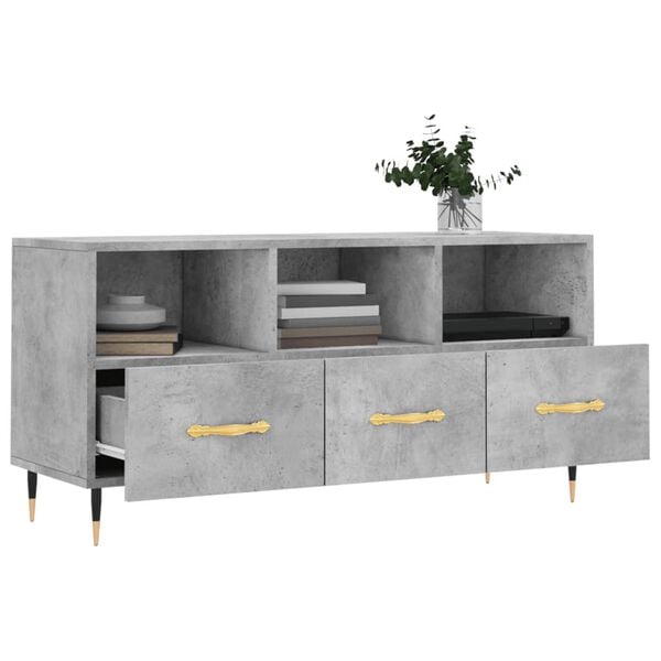 vidaXL TV Cabinet Concrete Grey Engineered Wood and Iron 40.2x14.2x19.7 in
