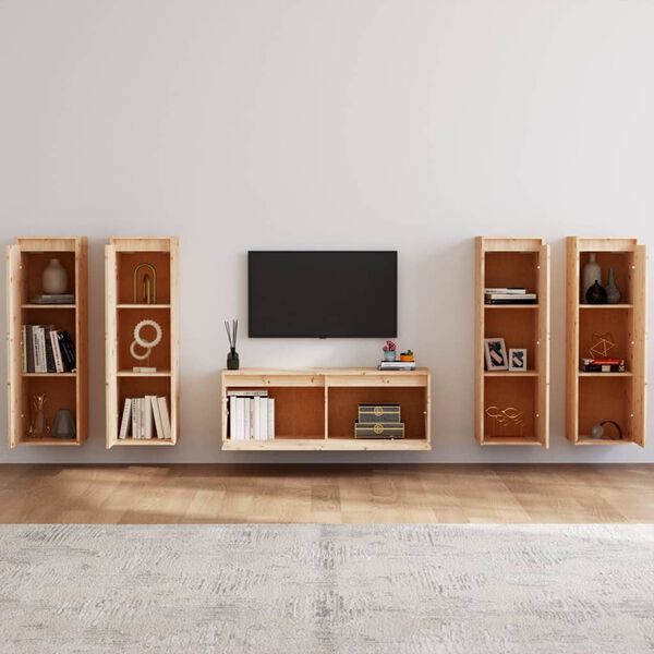 vidaXL TV Cabinet Set of 5 Natural wood Solid Pine Wood Medium