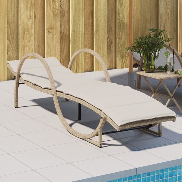 vidaXL Sun Lounger Beige Poly Rattan Standard Adjustable Armrests