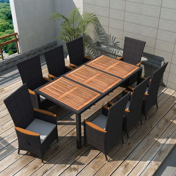 vidaXL Outdoor Dining Set Black, Cream White PE rattan Large