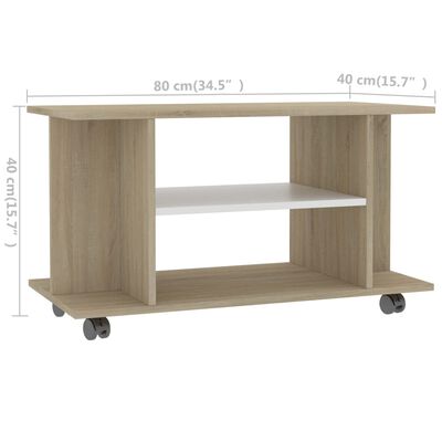 vidaXL TV Cabinet with Castors White and Sonoma Oak 31.5"x15.7"x15.7" Engineered Wood