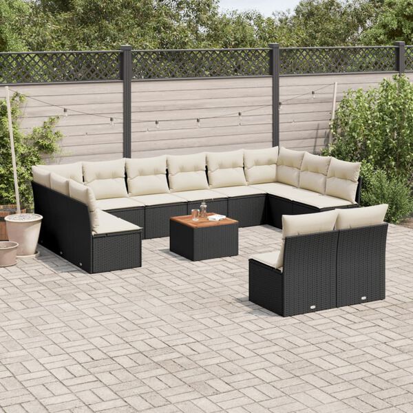 vidaXL Garden Sofa Set Black, Cream White