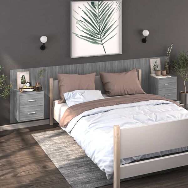 vidaXL Wall-mounted Bedside Cabinet Set of 2 Grey Sonoma Engineered wood