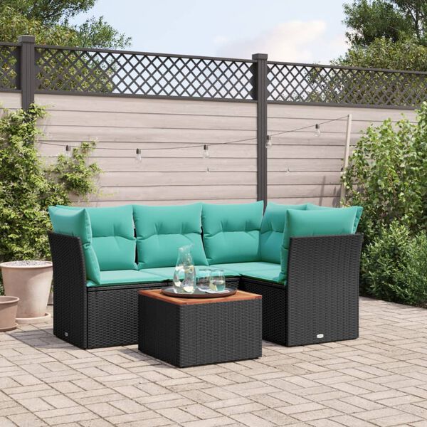 vidaXL 5 Piece Patio Sofa Set with Cushions Black Poly Rattan