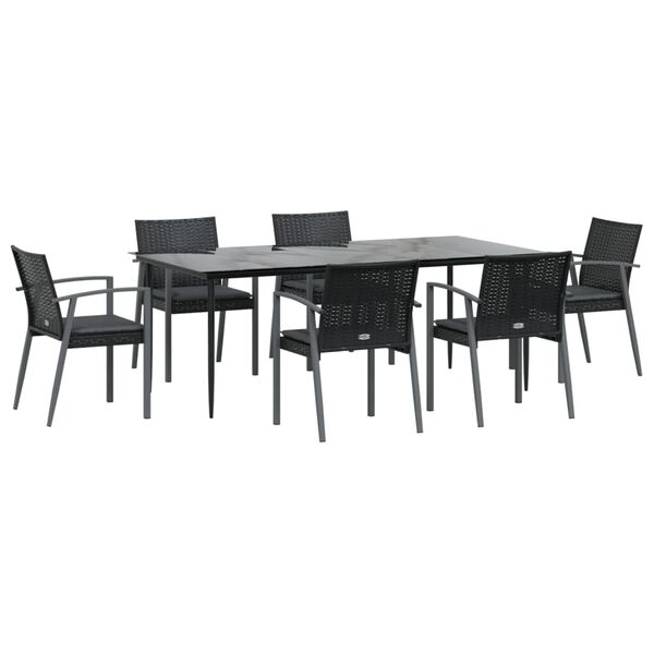 vidaXL 7 Piece Patio Dining Set with Cushions Poly Rattan and Steel
