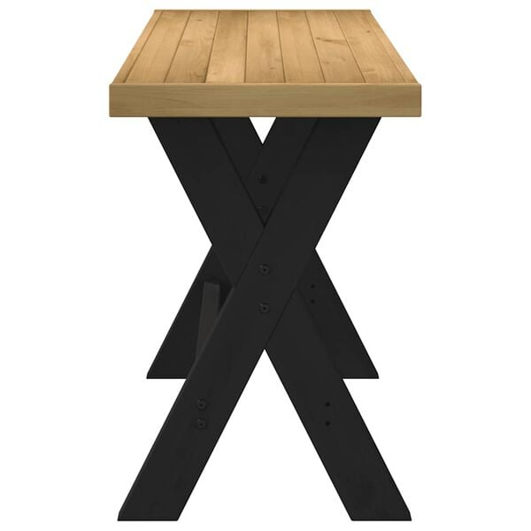 vidaXL Desk Natural, Black Solid pine wood Medium Durable Desk