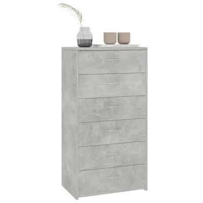 vidaXL Sideboard with 6 Drawers Concrete Gray 23.6"x13.4"x37.8 Chipboard