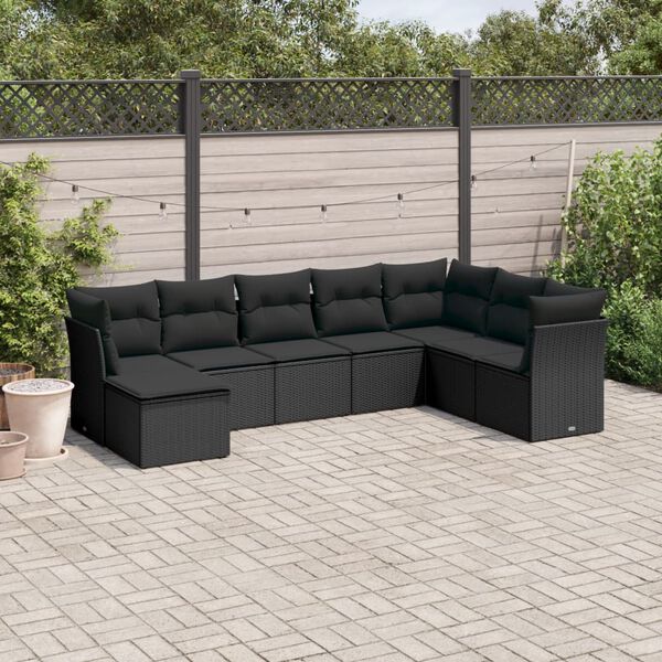vidaXL Garden Sofa Set Black PE rattan, powder-coated steel, polyester
