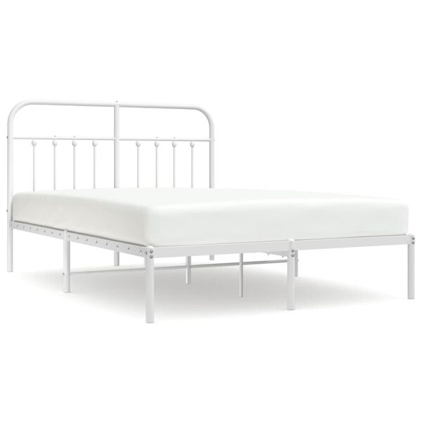 vidaXL Bed Frame White Steel Double Size Bed Frame Rectangular
