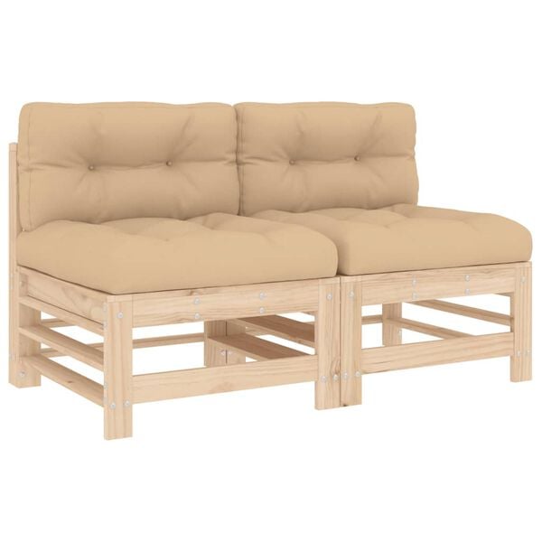 vidaXL Middle Sofa Beige Solid pine wood Modular Middle Sofa