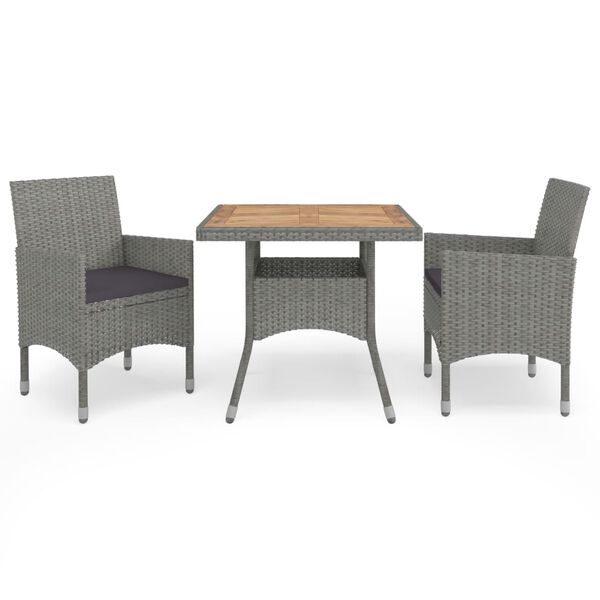 vidaXL Dining Set Grey, Brown Poly rattan, acacia wood, powder-coated steel