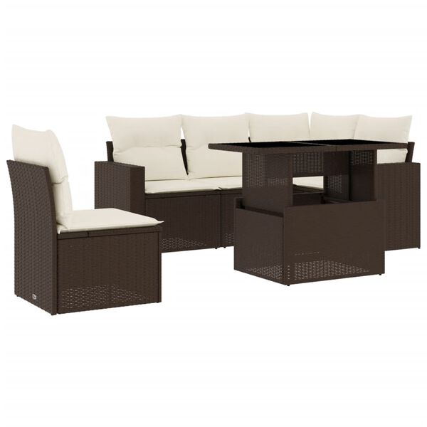 vidaXL Garden Sofa Set Brown PE rattan 6 Piece Set Modular