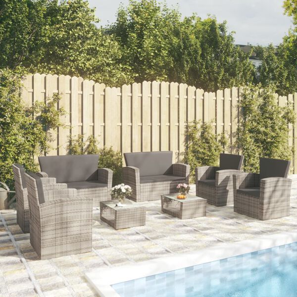 vidaXL Garden Lounge Set Poly rattan color: Grey, Cushion color: Dark grey