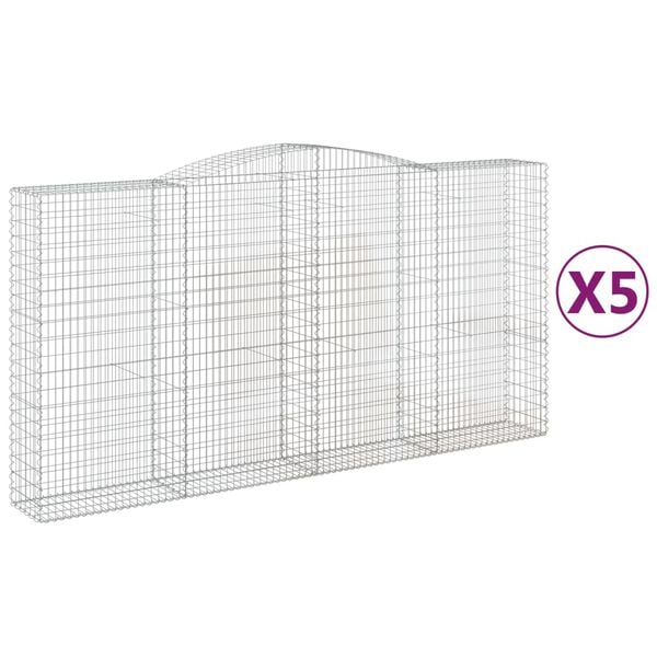 vidaXL Gabion Basket Set of 5 Silver Galvanized Iron Extra Large