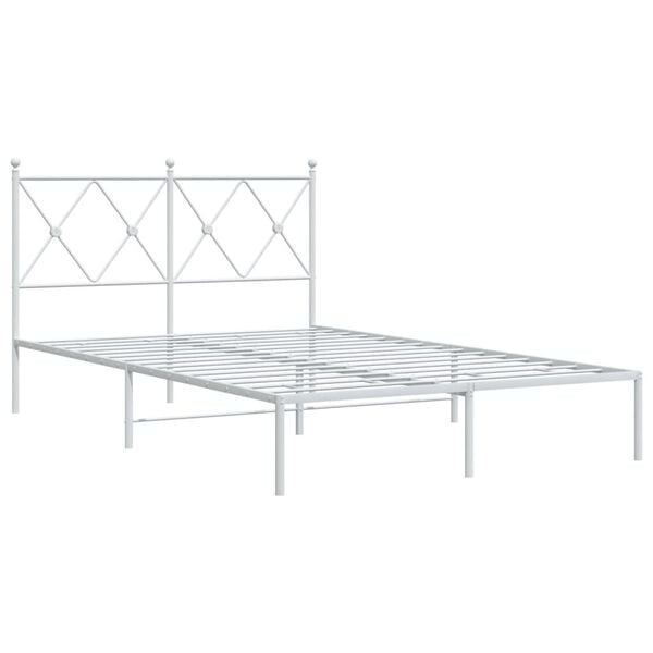 vidaXL Bed Frame White Powder-Coated Steel Small Double Bed Frame