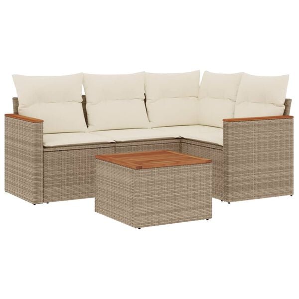 vidaXL Garden Sofa Set Beige PE rattan Medium Water-resistant materials