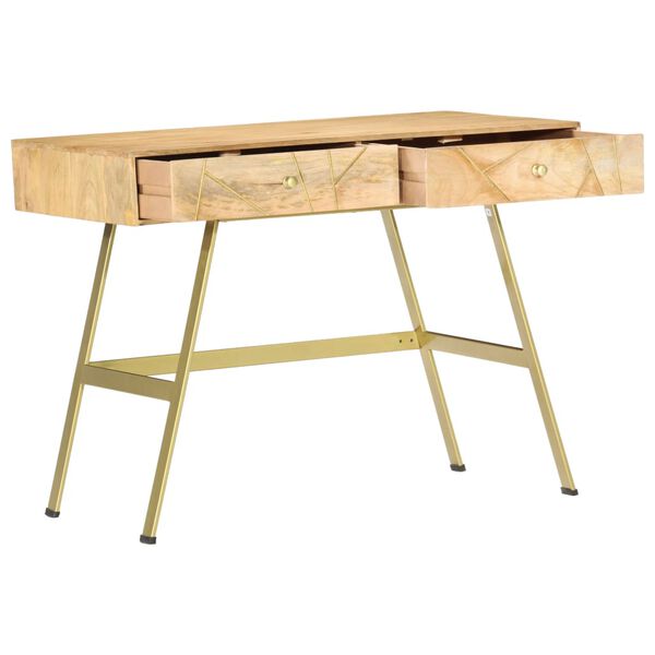 vidaXL Writing Desk Natural with Brass Solid Mango Wood and Steel