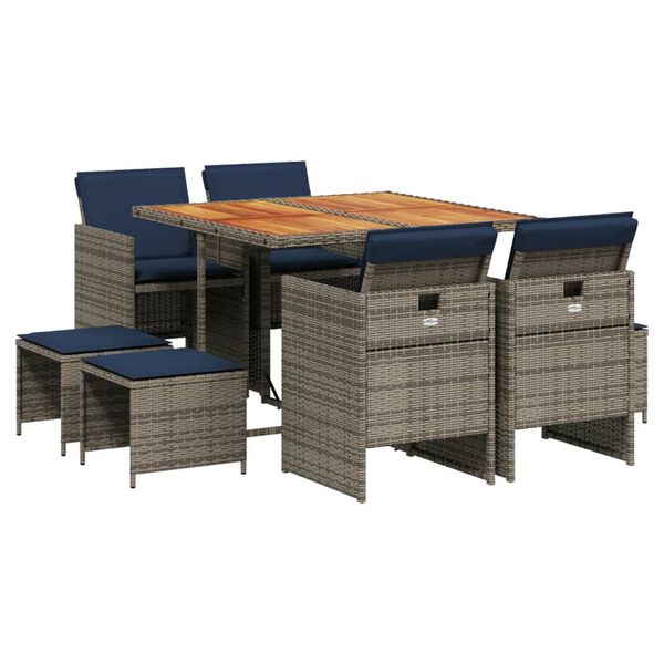 vidaXL Patio Dining Set Set of 8 Gray and Navy Blue