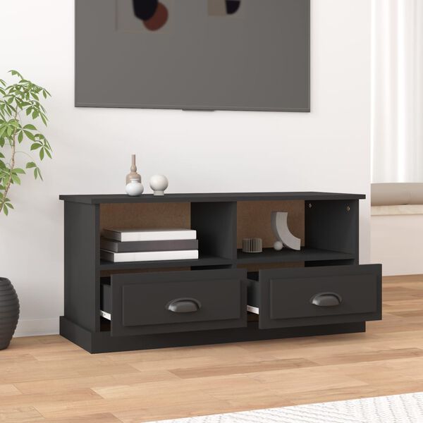 vidaXL TV Cabinet Black Engineered Wood Medium TV Cabinet Rectangular