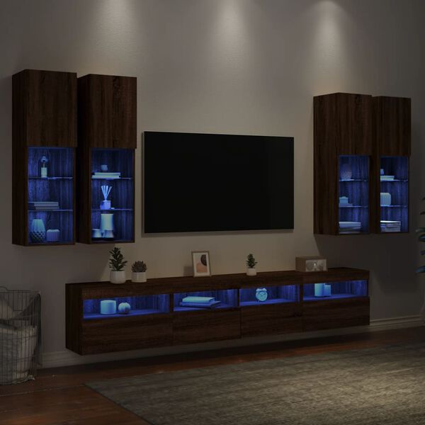 vidaXL TV Wall Cabinet Set Brown Oak Engineered Wood, Glass Medium