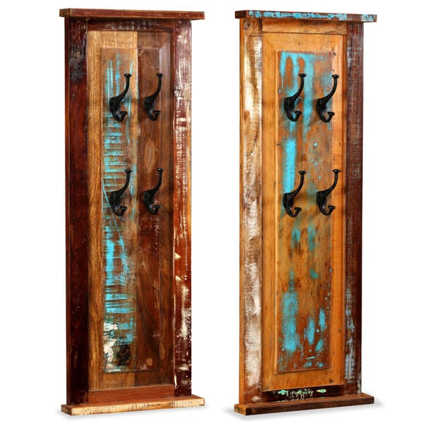 vidaXL Coat Rack Set of 2 Multicolor Solid reclaimed wood Wall mounting