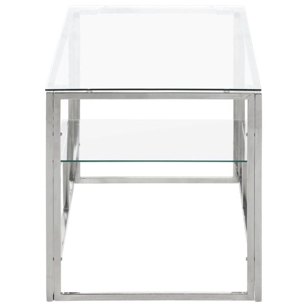 vidaXL Coffee Table Silver Stainless Steel, Tempered Glass Modern