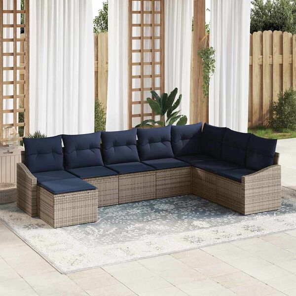 vidaXL Sofa Set with Cushion 8 pcs Grey Poly Rattan