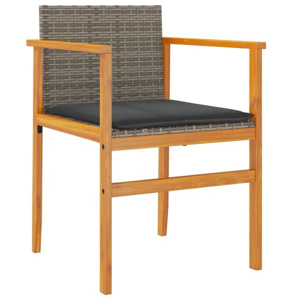 vidaXL Garden Chair Grey PE rattan, solid acacia wood, powder-coated steel