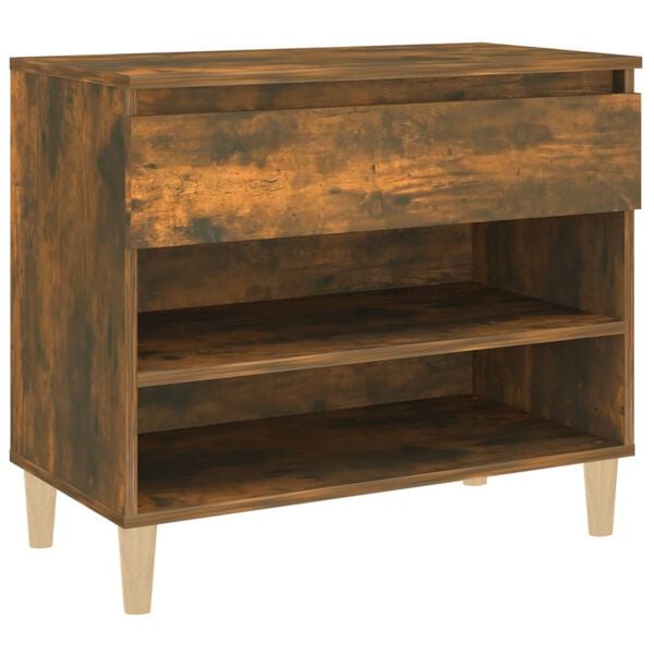 vidaXL Shoe Cabinet Smoked Oak Engineered Wood, Solid Eucalyptus Wood