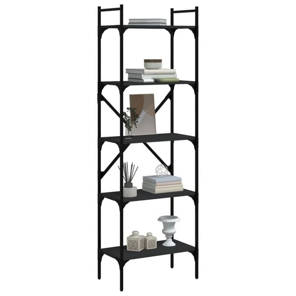 vidaXL Bookcase Black Engineered wood, metal