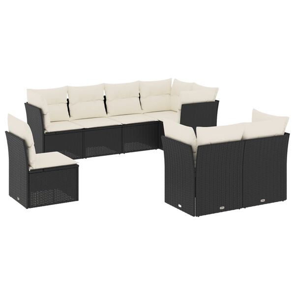 vidaXL Garden Sofa Set Black PE rattan, powder-coated steel, polyester