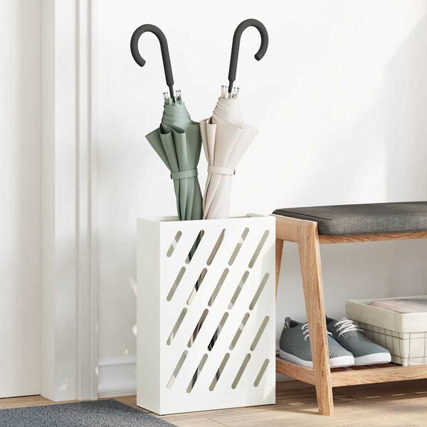 vidaXL Umbrella Stand with Storage White 11.02 x 4.72 x 16.14 in Steel