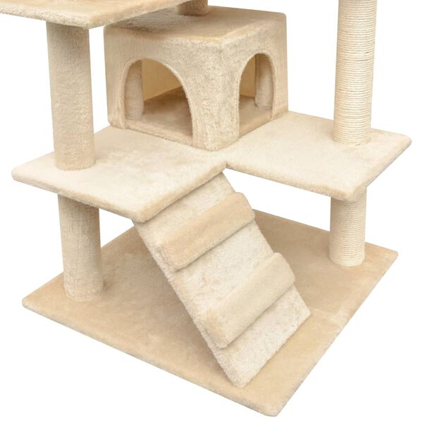 vidaXL Cat Tree Beige Wooden frame, Sisal rope, Plush 49.2 in Height