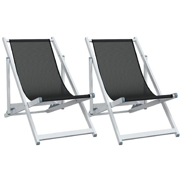 vidaXL Beach Chair Set of 2 Black Aluminum, Textilene Compact Foldable