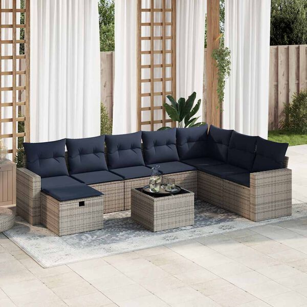 vidaXL 9 Piece Patio Sofa Set with Cushions Gray Poly Rattan