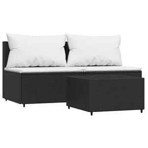 vidaXL Patio Lounge Set Black Frame, White Cushions