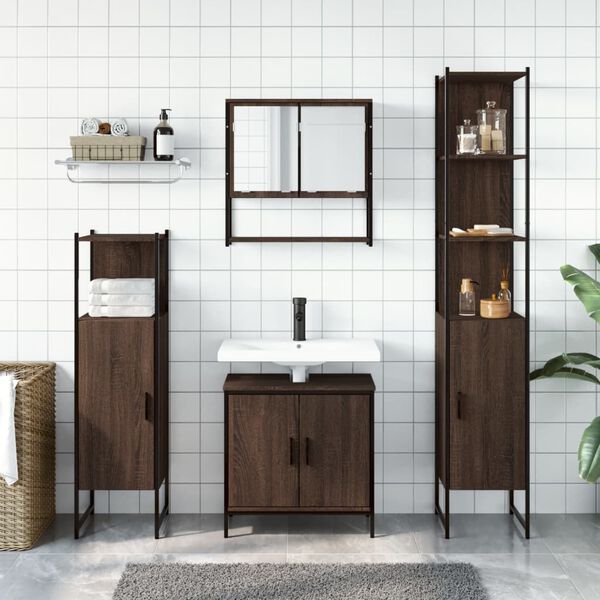 vidaXL Bathroom Furniture Set Brown Oak Engineered Wood Standard
