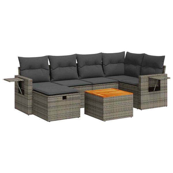 vidaXL Garden Sofa Set Grey PE Rattan Large Adjustable Feet
