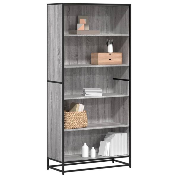 vidaXL Bookcase Grey Sonoma Engineered Wood Tall Bookcase Rectangular