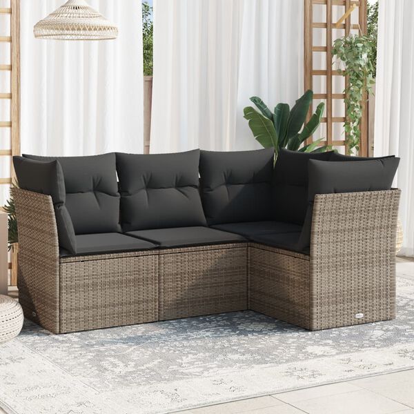 vidaXL Garden Sofa Set Grey PE Rattan 4 Piece Set Modular