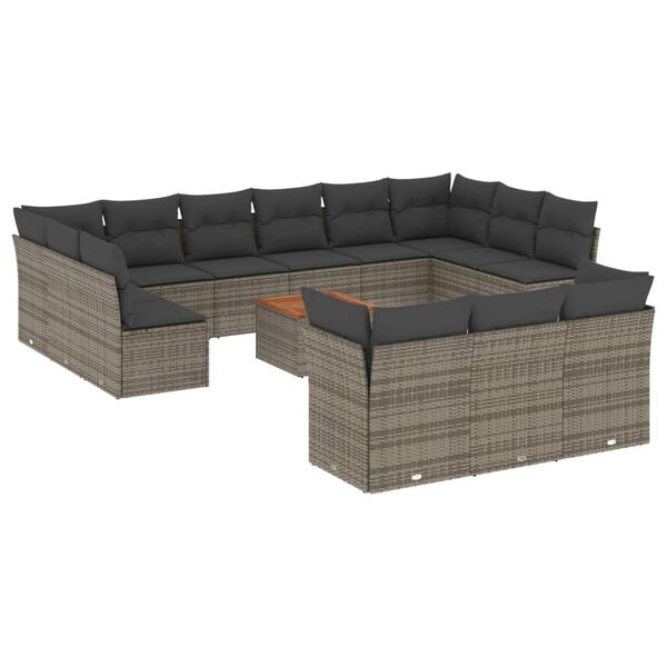 vidaXL Sofa Set Grey PE rattan, powder-coated steel, solid acacia wood